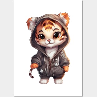Bengal Tiger Wearing Hoodie Posters and Art